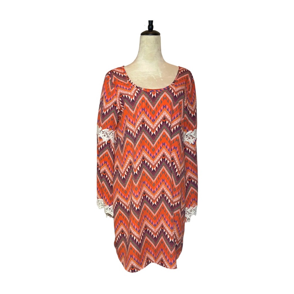 NWT Chevron Dress Voom by Joy Han Bell Lace Sleeves - cute with boots ..